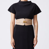 Light taupe elastic-backed suede belt